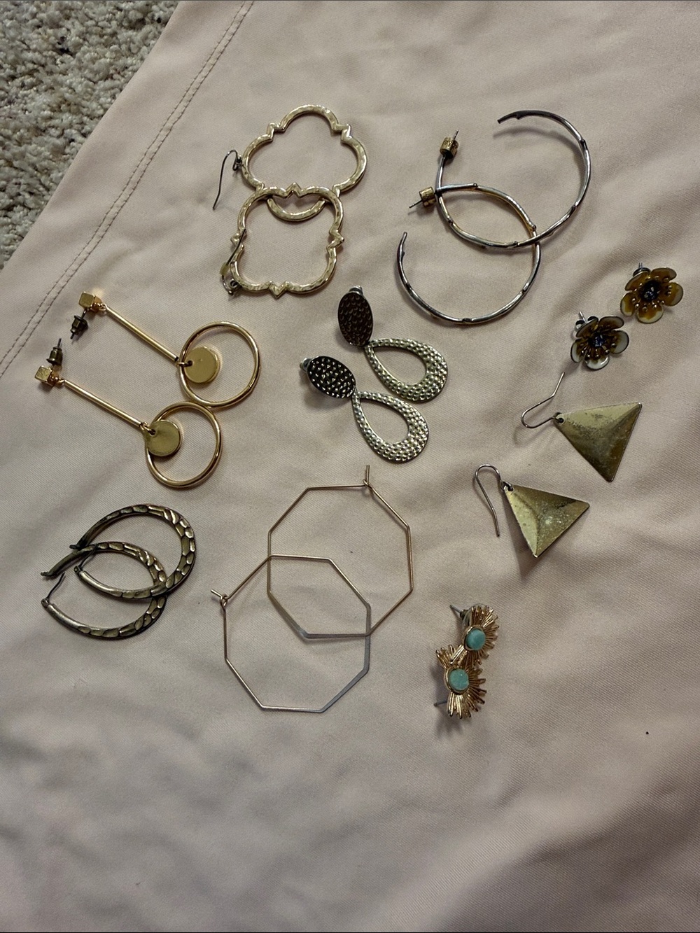 Lot of 9 Pairs of Gold Earrings Various Styles